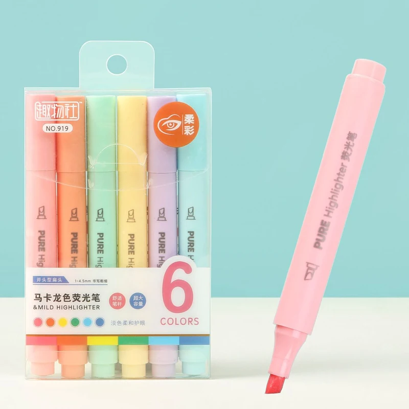 Pastel Highlighter Set Double Ended - 6 ชิ้น/เซ็ตสีพาสเทล Macaron Highlighter ปากกา MARKER