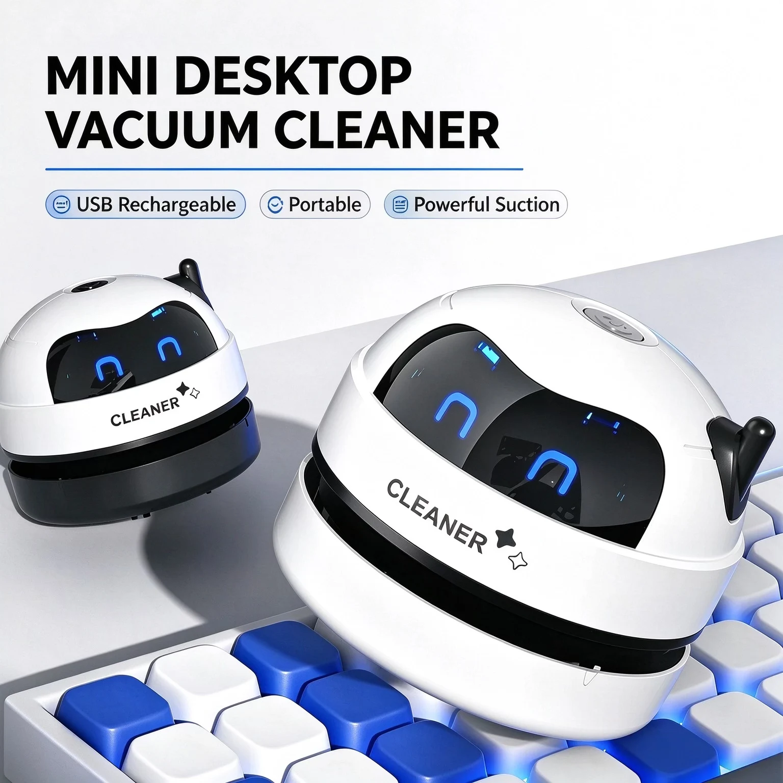 Mini Desktop Vacuum Cleaner For Eraser Dust - เครื่องดูดฝุ่นขนาดเล็กแบบพกพา 360 ° เครื่องดูดฝุ่นแบบเกลียว สำหรับทำความสะอาดคีย์บอร์ด ขี้กบเหลือ